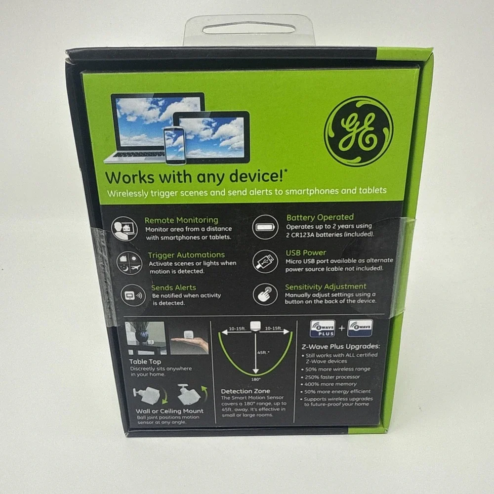 GE Portable Wire-Free EZSmart Motion Sensor Z Wave Plus Monitor W/mobile